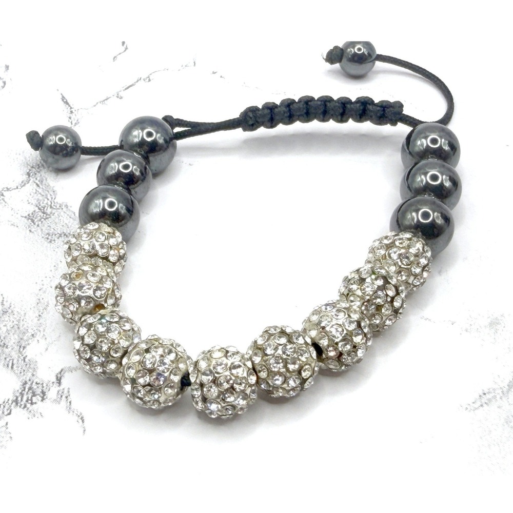 Boho 10mm Gray Agate Stone Crystal Disco Ball Adjustable‎ Friendship Bracelet